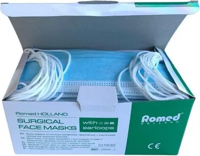 Produktbild von Romed Mundschutz mit elastischer Schlaufe 3-lagig Typ IIR (blau, 50 Stück)