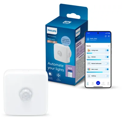 Produktbild von Philips Smarter Bewegungsmelder mit Batterien, Einzelpackung, Weiß, Kunststoff, IP20, III, Drinnen, AA