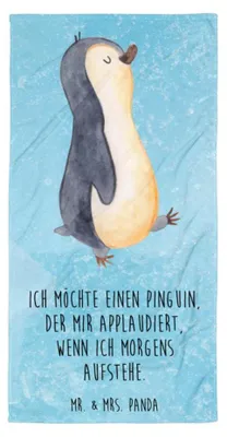 Produktbild von Mr. & Mrs. Panda Badehandtuch Pinguin marschieren - Eisblau - Geschenk, Familie, Handtuch, Bruder, Frühaufsteher, Applaus, Duschtuch, Duschhandtuch, Frottee-Handtuch