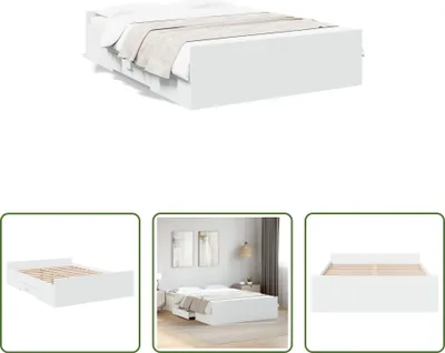 Image de The Living Store Cadre de lit avec tiroirs Blanc 135 x 190 cm Bois composite