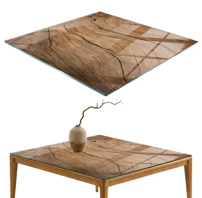 Produktbild von Glasplatte Tisch – Esstischplatte Glas – Tischplatte Glas – Glasarbeitsplatte Tisch – Glasplatte Esstisch – Pflegeleicht – Witterungsbeständig – 50x50 cm – Natürliche Holzmaserung