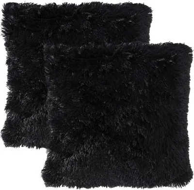 Produktbild von 2er Set Soft Künstlich Pelz Throw Kissenbezüge Set Dekorative Dekokissen Kissen Fall für Sofa Schlafzimmer Auto 16x16inch 40x40 cm Schwarz