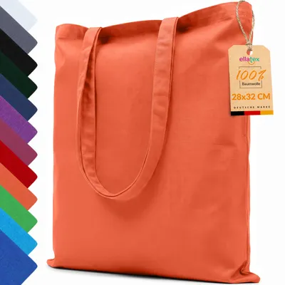 Produktbild von EllaTex Baumwolltasche 28x32 cm – Stoffbeutel aus 100% Baumwolle mit kurzen Henkeln, in Farbe: Orange