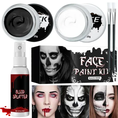 Obrázok produktu pre Sada na líčenie na Halloween – čierna, biela, umelá krv – pre deti a dospelých
