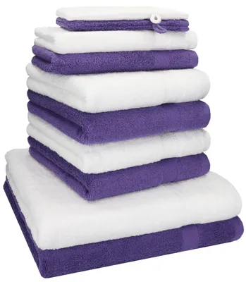 Image de Betz Set de 10 serviettes PREMIUM 2 draps de douche 4 serviettes 2 serviettes pour invités 2 gants de toilette Couleur : violet & blanc