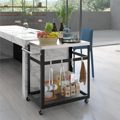 Image de Chariot de cuisine - Chariot pour barbecue - Chariot de service - Table de travail - Chariot de rangement - Avec plan de travail en acier inoxydable