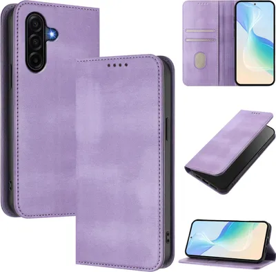 Image de Housse de téléphone portable pour Samsung Galaxy A57, Vintage Cuir RFID Protection Porte-carte Stand Fonction magnétique Housse à rabat Violet