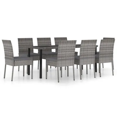 Produktbild von 9-tlg. Garten-Essgruppe Poly Rattan Grau