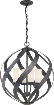 Produktbild von Hängelampe außen Metall Glas E14 IP44 H: max. 316,4 cm Schwarz Antik Weiß 4-flammig Kugel Schirm rund Modern
