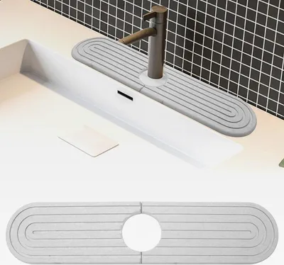 Produktbild von Abtropfmatte Spüle Wasserhahn Spritzschutz, Wasserhahn Matte, Stone Mat Wasserhahnschutz & Abtropfmatte Wasserhahnmatte Sink Mat für Küche und Badezimmer Inklusive Sandpapier Hellgrau 45x10cm