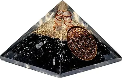 Productafbeelding van Zwarte toermalijn piramide met symbool van de levensbloem online bestellen