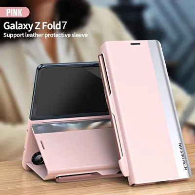 Produktbild von Galaxy Z Fold7 Hülle, Leder PolyurethanMagnetisch Klapp Stand Schutzhülle für Samsung Galaxy Z Fold 7 Pink