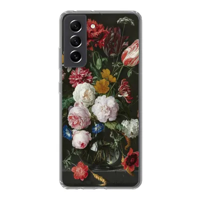 Produktbild von MuchoWow® Handyhülle Schutzhülle Hülle für Samsung Galaxy S21 FE Stilleben mit Blumen in einer Glasvase - Gemälde von Jan Davidsz. de Heem Silikon Softcase Handy Hülle - Mobiltelefonhülle