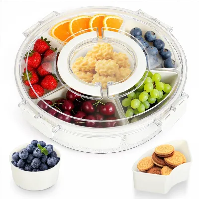 Snackbox mit 6 Fächern, 28 cm, BPA-frei, transparent, mit Deckel