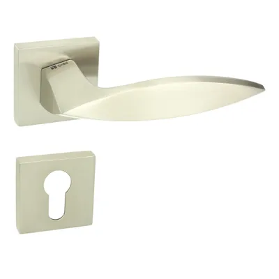 Produktbild von DOMINO Türgriff Drückergarnitur PZ-Profilzylinder Set | Quadratiche-Rosette | für Zimmertür, Bürotür, Kellertür & Innentür |Znal| Nickel | QUEZO-QR M9