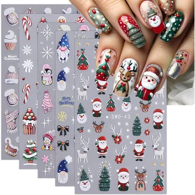 Image de Autocollants de Noël, 6 feuilles, motifs flocons de neige, idéal pour les vacances d'hiver, design de nails mignon, accessoires pour manucure