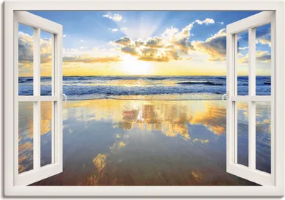 Produktbild von ARTland Leinwandbild Fensterblick Sonnenaufgang Ozean Größe: 100x70 cm
