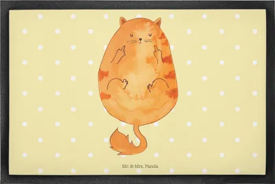 Produktbild von Mr. & Mrs. Panda Fussmatte Katze Mittelfinger 40 x 60 cm - Gelb Pastell - Geschenk, Gummimatte, bodenmatte, fußmatte, Schmutzfänger, Schmutzmatte, Cat, Katzen, Tiger