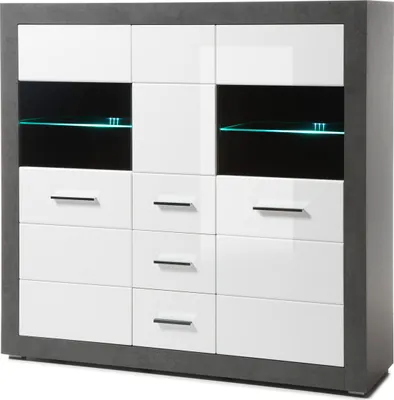 Produktbild von Highboard Etero - Weiß Hochglanz Dark Concret ohne Beleuchtung