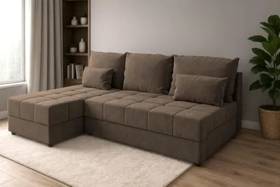 Produktbild von Ecksofa DOMINO L FIT mit Schlaffunktion, Bettkasten, L-Form Sofa Braun, 206 cm, universal montierbar