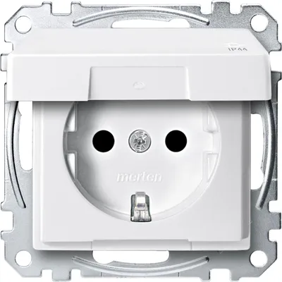 Produktbild von Merten MEG2414-0419 Schutzkontakt-Steckdose mit Klappdeckel, IP44, Berührungsschutz, Schraub- Liftklemmen, polarweiß, M-SMART