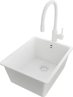 Produktbild von PRIMAGRAN Granitspüle Alles Weiß 36x44cm, Spülbecken 1 Becken + Küchenarmatur 38x14cm + Ablauf-Set, Küchenspüle ab 40er Unterschrank - Venedig Slim Easy