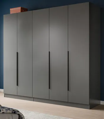 Produktbild von Kleiderschrank "Swan" in grau Drehtürenschrank 5-türig 200 x 181 cm