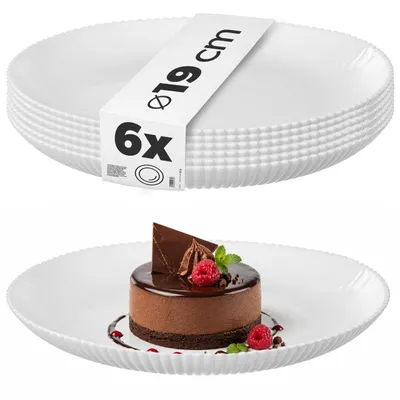 Image de KADAX Assiettes à dessert 19 cm en set de 6, assiettes blanches pour le petit déjeuner en verre opalin, assiettes à gâteau, petites assiettes pour le gâteau, le dessert & le petit déjeuner, lavables en machine (blanc)