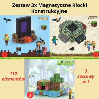 Zdjęcie produktu dla Zestaw 3x Magnetyczne Klocki Konstrukcyjne – 112 elementów Architektoniczna Układanka dla Dzieci 3+ | Edukacyjna zabawka Montessori