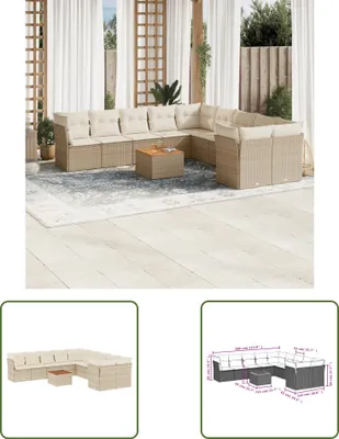 Produktbild von The Living Store 11-tlg. Garten-Sofagarnitur mit Kissen Beige Poly Rattan