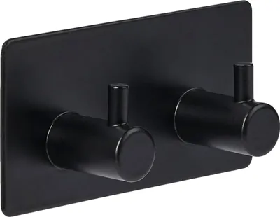 Obrázek produktu pro Samolepicí háček STIKY + 2 háčky, nerezová ocel, 9 x 2,8 x 4,5 cm, černý