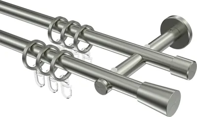 Produktbild von Interdeco Gardinenstange / Vorhangstange Edelstahl-Optik, Typ Medium Carelli (Konus), 16 mm Ø 2-läufig, 280 cm