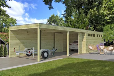 Produktbild von Fjordholz Holzgarage Modell QB-Line 15,30 m² + 600 cm Anbau
