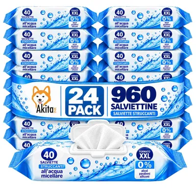 Immagine prodotto di Akitaink 24 Confezioni Salviettine Struccanti Micellari 960 Pz