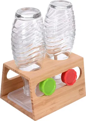 Produktbild von Bambus Flaschenhalter für 2 Glasflaschen mit Abtropfgestell und Auffangschale