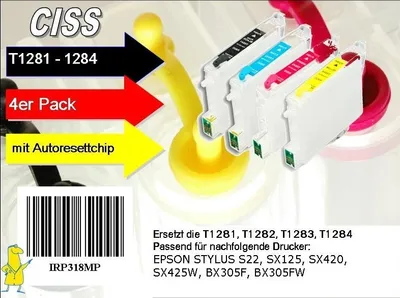 Produktbild von T1281-1284 Multipack mit 4 Patronen - IRP318MP - CISS / Easyrefill / Leerpatronen