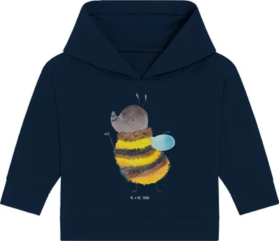 Produktbild von Mr. & Mrs. Panda Organic Baby Hoodie Hummel flauschig 12. - 18. Monat - French Navy - Geschenk, Lustige Sprüche, Natur, Kapuzensweatshirt, Kapuzenshirt, Blume, Biene