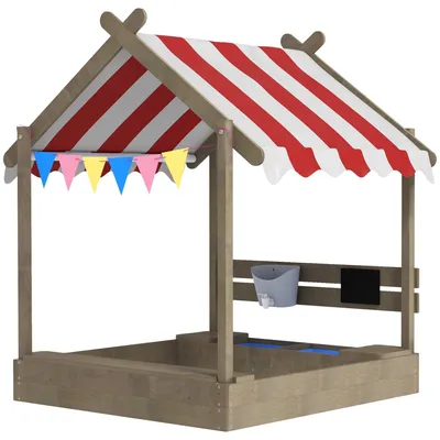 Obrázok produktu pre Drevený pieskový box s strechou pre deti | Farba: Červená, hnedá | Rozmery: 116 x 124 x 146 cm