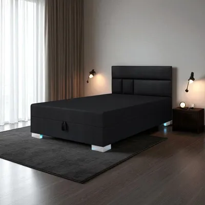 Produktbild von Pilloline Boxspringbett ASTRID 100x195 Komplett-Set mit Bonell Matratze, Polsterbett mit Bettkästen -Schwarz, SAWANA14