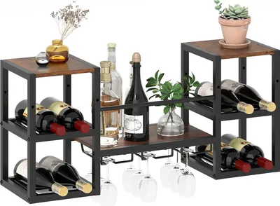 Produktbild von GOPLUS Weinregal Wand, Flaschenregal hängend mit Gläserhalter & Offene Regale, Flaschenhalter mit Metallrahmen, Bar für Küche, 89 x 25 x 40 cm