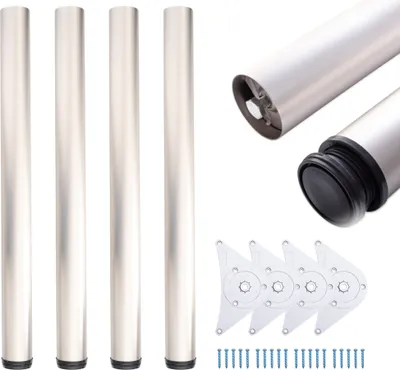 Produktbild von 4x sossai Premium Tischbeine im Edelstahl-Design 71cm / Ø60mm höhenverstellbare Tischfüße