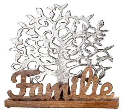 Dekofigur Lebensbaum Familie, Aluminium/Holz, 41 cm