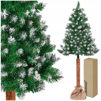 Immagine prodotto di KRUMAD Albero di Natale artificiale su tronco 180 cm - aspetto a diamante con effetto neve, aghi realistici, supporto robusto
