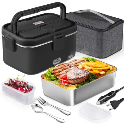 Elektrische Lunchbox 1,8 l, 80 W, 12/24/220 V, Edelstahl, Schwarz