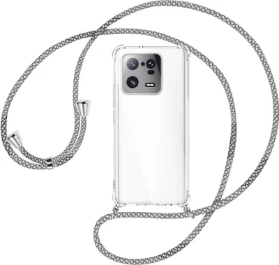 Produktbild von Handykette Backcover-Schutzhülle mit Band (Metall silberfarben) für Xiaomi 13 Pro (6.73'') - weiß/grau kariert