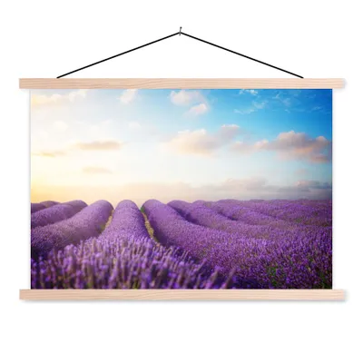 Produktbild von MuchoWow® Textilposter Lavendel - Himmel - Wolken - Blumen 120x80 cm mit holzfarbenen Rahmen - Aufhängeset
