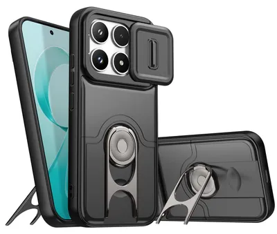 Obrázek produktu pro Pouzdro pro Xiaomi Poco F8 Pro / Redmi K90, Posuvným krytem fotoaparátu a kroužkovým stojánkem, nárazuvzdorné ochranné pouzdro Černá