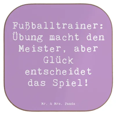 Produktbild von Mr. & Mrs. Panda Untersetzer für Gläser Spruch Fußballtrainer Erfolgskick - Lavendeltraum - Geschenk, Berufsalltag, Fußballzitat, Beruf, Fußballweisheit, Inspiration