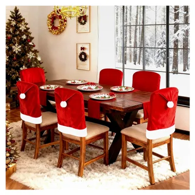 Produktbild von 4 Stück Weihnachts-Stuhlhussen, Rote Klassische Weihnachtsstuhlbezüge für Festtagsdekorationen im Innenbereich