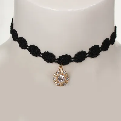 Produktbild von Gothic Samt Halsband Choker Strass Perlen Blume